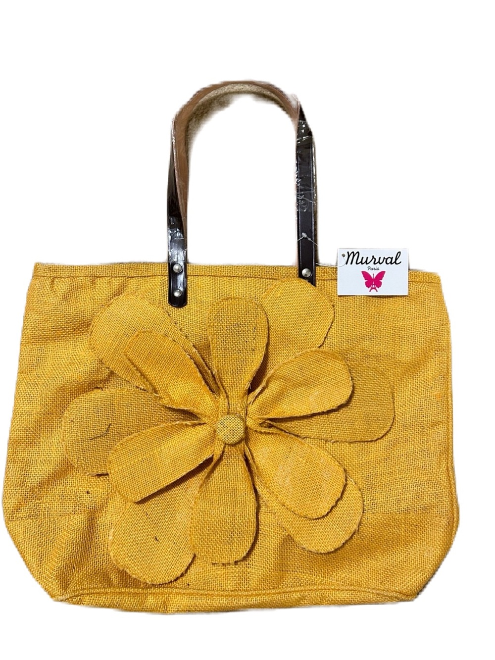 Murval Paris Mustard Yellow Floral Applique Tote